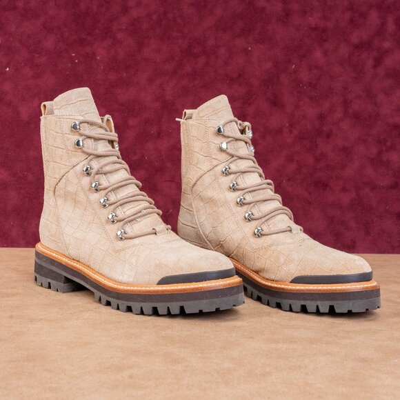 Marc Fisher Women Lizzie 2 Croc Print Lace-up Platform Cream Combat Boots Sz 8 - Picture 1 of 9